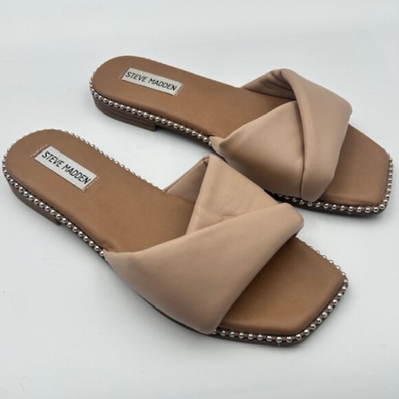 Steve Madden Shoes - Steve Madden Nude Padded Crossover Slide Sandals Stud Trim Sz 8.5
